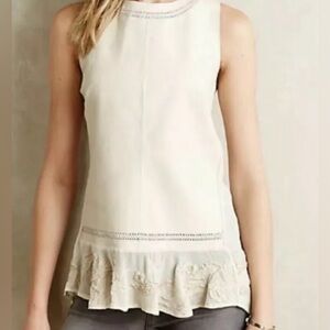 ⚡️Leifsdottir Anthropologie Cream Leather Sleeveless Chiffon Top